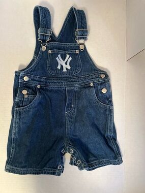 New York baseball Kids Blue Denim Short Overalls